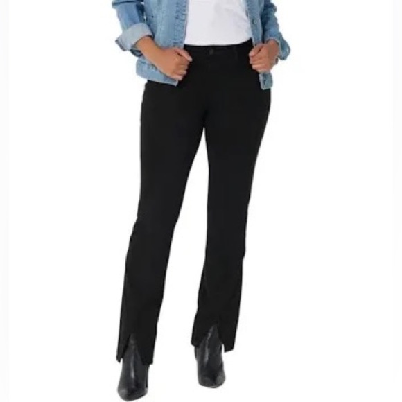 🖤 NWT! Stretch Faux Black Suede Triangle Hem Pants - Picture 1 of 9